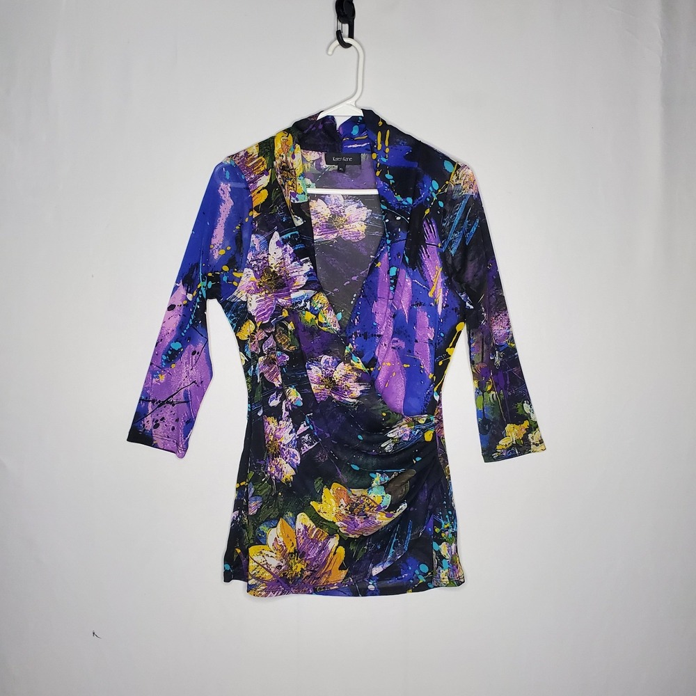 Karen Kane Mesh Wrap Top Women XL Purple Office Indie Grunge Y2K Romantic Fairy